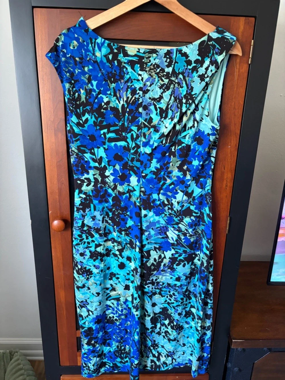 connected apparel Blue Floral Cowl Neck Midi Dress - Picture 4 of 5